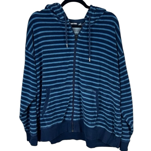 Land’s End French Terry Navy Striped Hoodie Size 1X - Picture 1 of 11